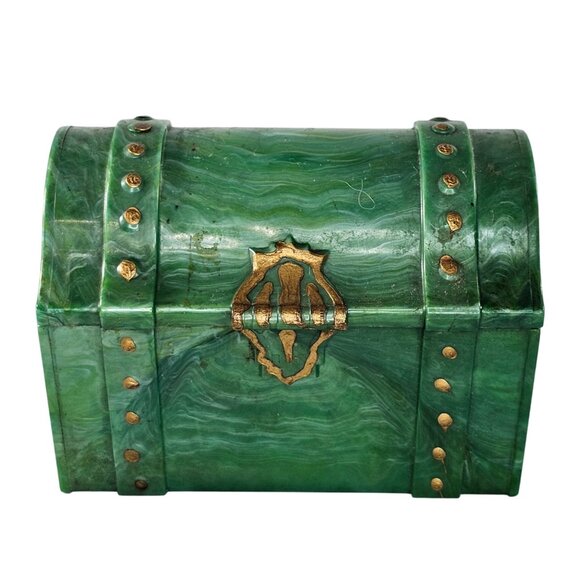 Vintage Herb Farm Green Plastic Treasure Chest Box With Gold Accents Made In USA - Picture 1 of 9